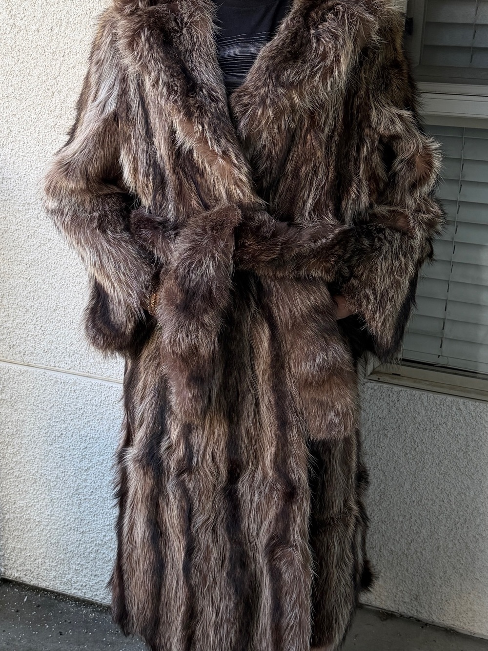Vintage Genuine Raccoon Fur Coat with Belt 12